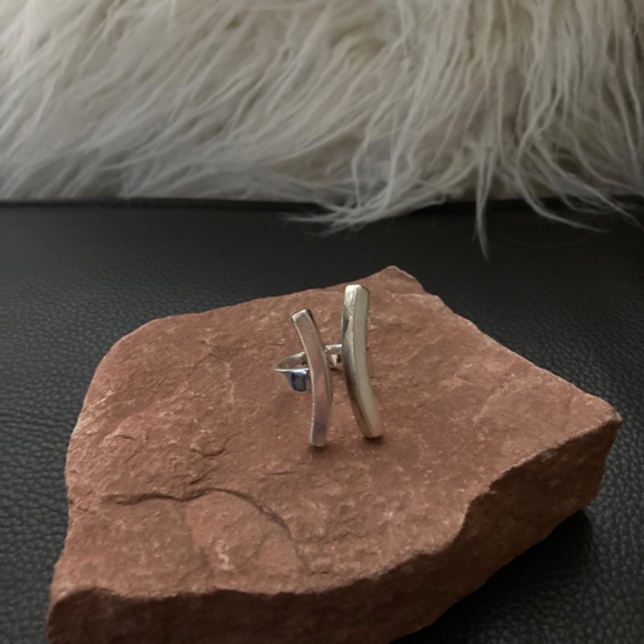 .925 Large Double Bar Sterling Silver Ring - Picture 3 of 14